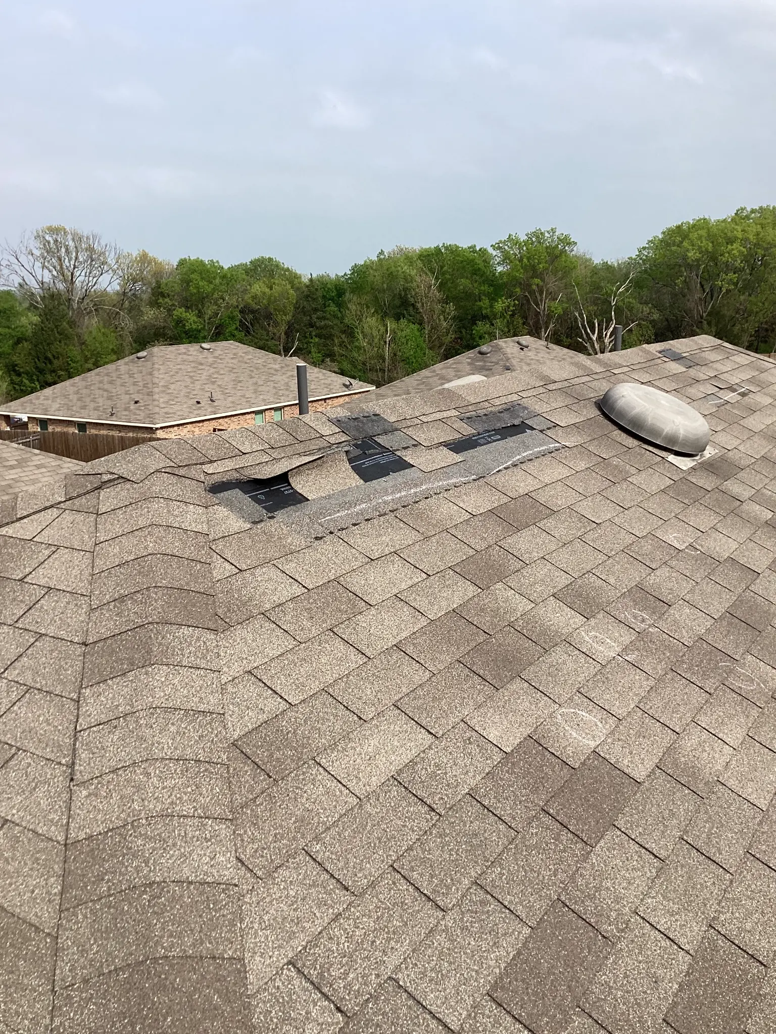 Storm damage assessment on a Granbury TX roof